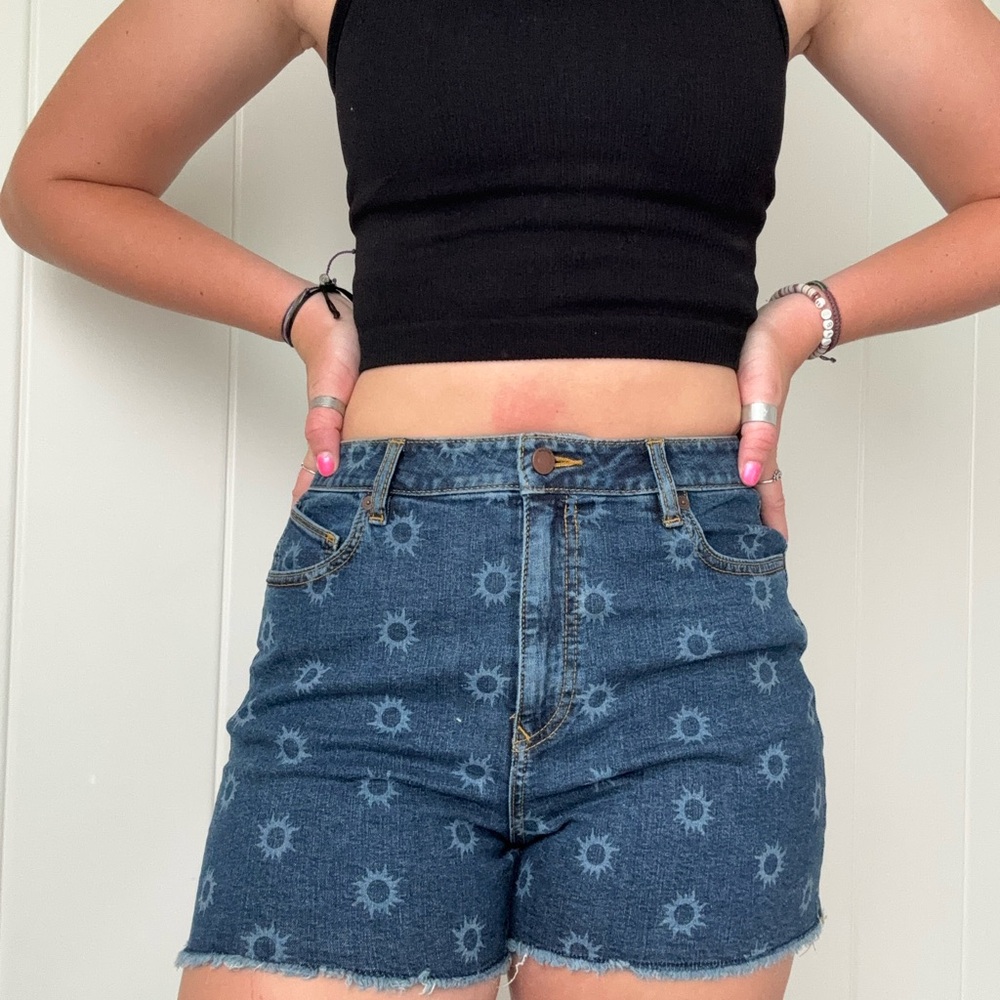 Volcom Women's Blue Denim Shorts With Sun Pattern